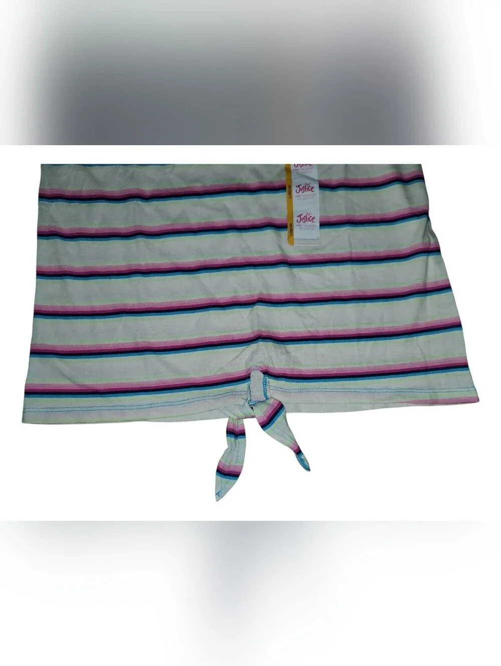 Justice Girls Graphic Tank Striped Tie-Front Tank Top Aqua/Pink NWT Sz: L